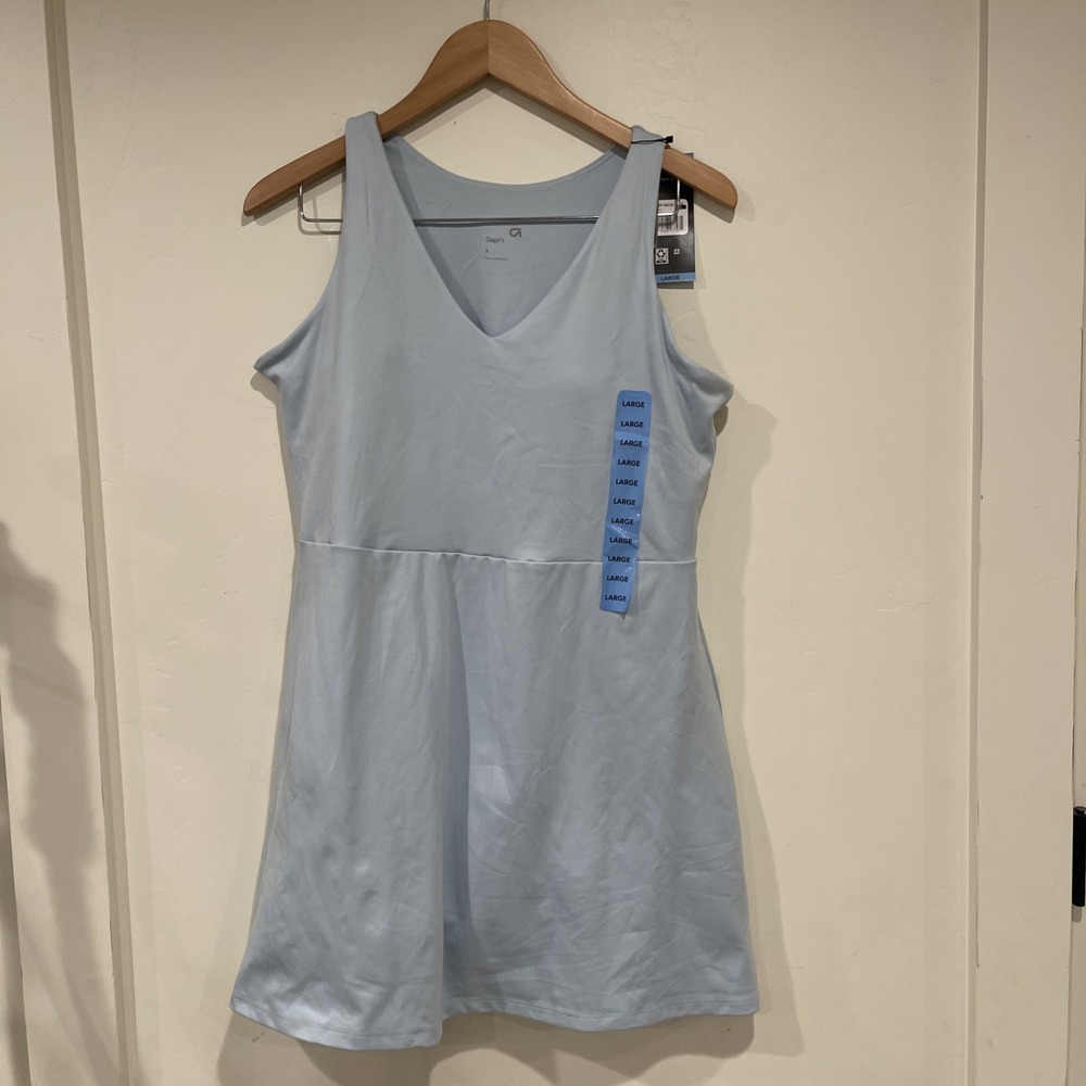 NWT Tank Dress pastel blue Sz L athleisure workout pickleball tennis pocket